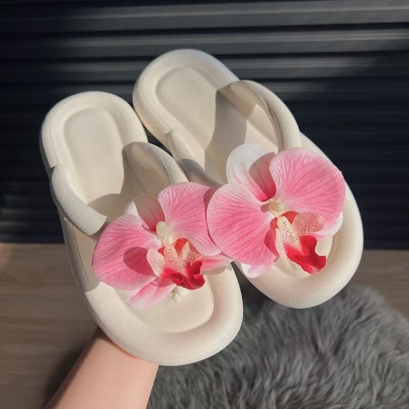 New Internet celebrity ins Butterfly Orchid flip-flops for women at the seaside non-slip beach slippers thick-soled sandals for women summer outer wear eva