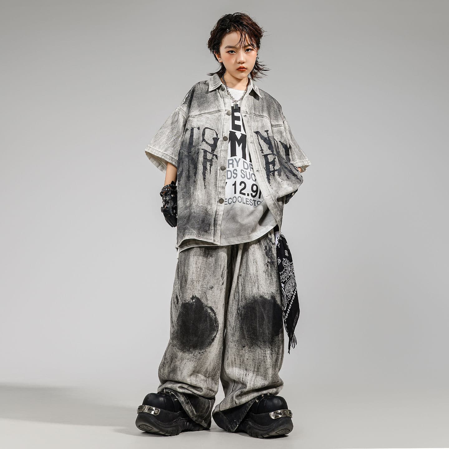 Kids Hip Hop Streetwear Loose Shirt for Boys and Girls, Cool Hip Hop Dance Performance Costume
