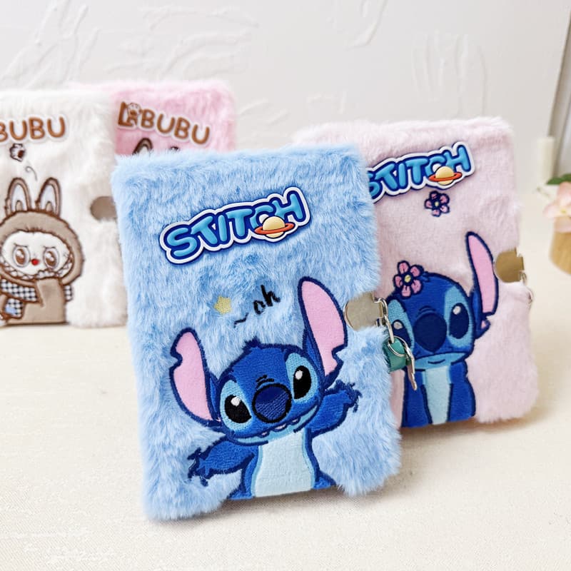 Foreign trade cross-border embroidery Stitch 64K plush lock notebook cartoon Lilo Sanrio hand ledger notepad