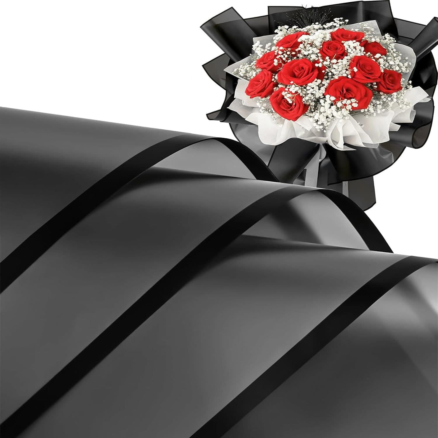 Valentine's Day Matte Black Edge Paper Flower Art Gift Box Floral Packaging Flower Shop Matte Flower Wrapping Paper Wholesale Stock