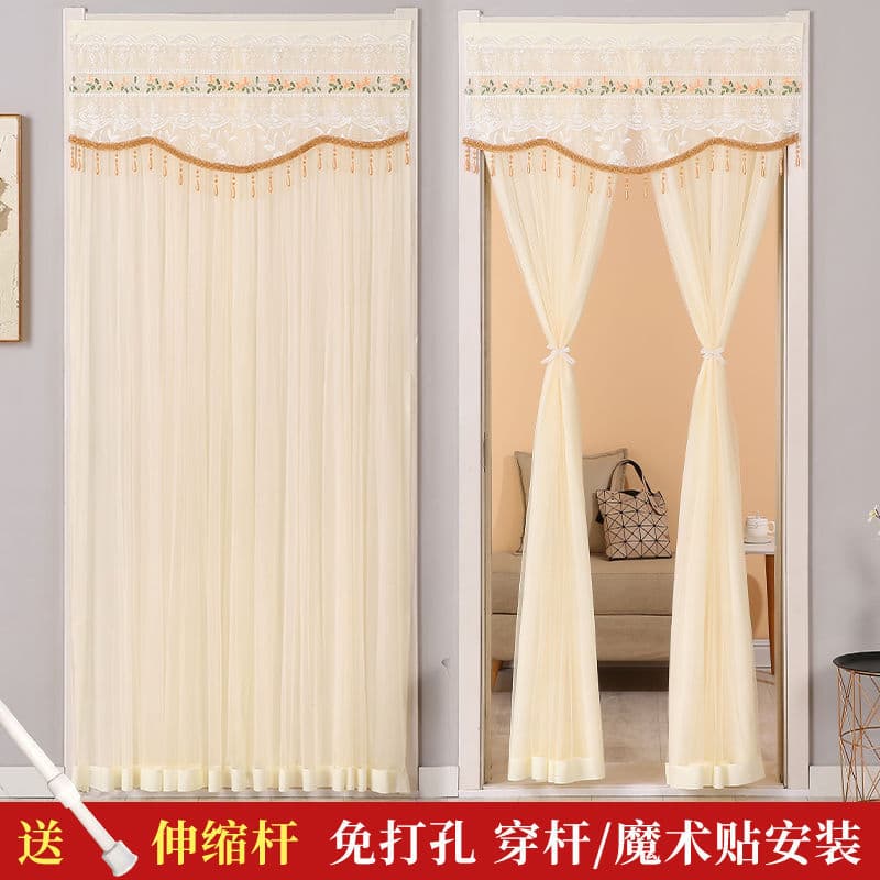 New Four-Season Lace Door Curtain, Partition Curtain, No-Drilling Mosquito Door Curtain, Double-Layer Opaque Sheer Curtain for Bedroom Kitchen, Wholesale