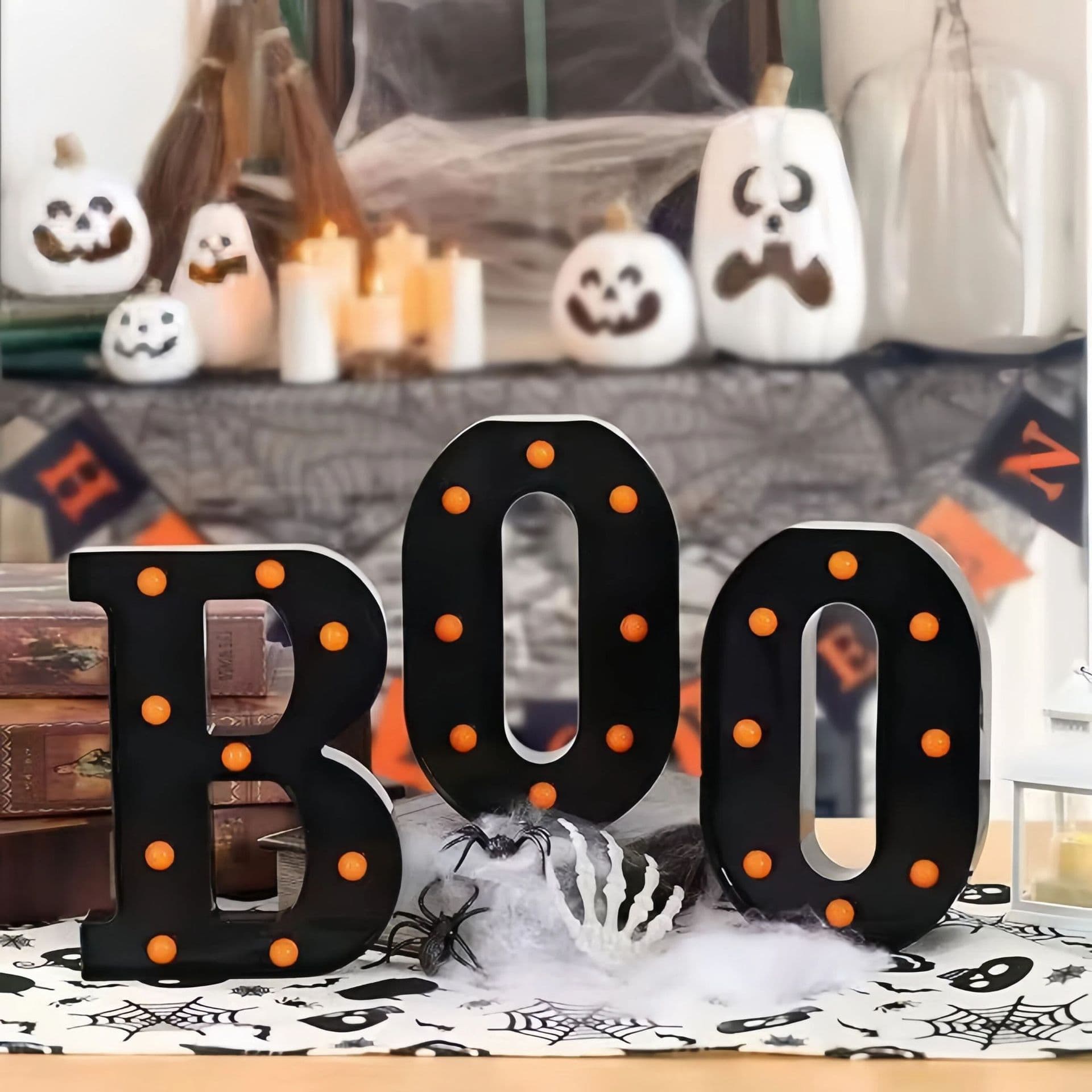 Cross-border Halloween Letter Light Glowing BOO Decorative Light Desktop Ornament Ghost Festival Indoor Ambiance Night Light