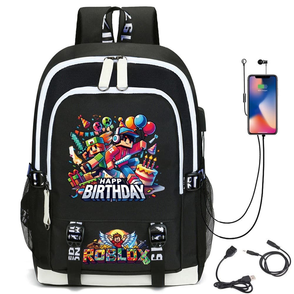 Hot-Selling In-Stock Roblox Virtual World Themed Backpack for Primary and Secondary School Students with USB Port, Backpack, and Laptop Bag