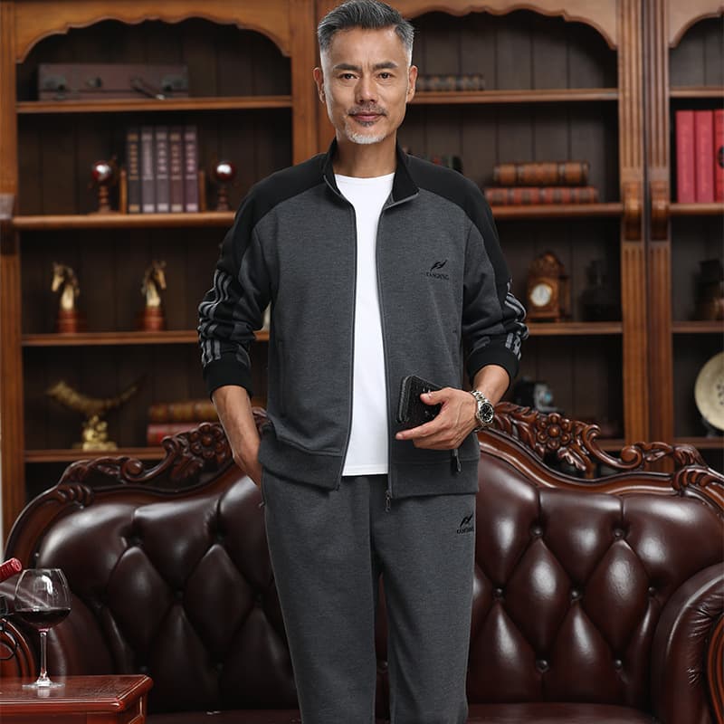 Spring and Autumn Middle-Aged and Elderly Men's Sports Suit, Top and Pants, New Style, Long-Sleeved Sportswear, Loose Fit, Plus Size
