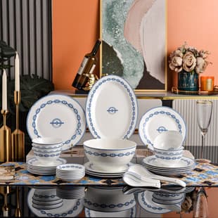 Bone China Love Home Gray Iron Chain Dinner Set Hotel Western Plate Home Bowl Plate Spoon Saucer New Year Housewarming Gift