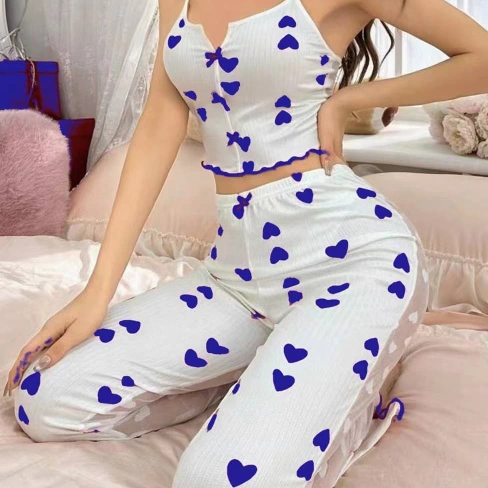 Amazon European and American cross-border new sexy mesh splicing printed pajamas two-piece set women's home wear pajamas