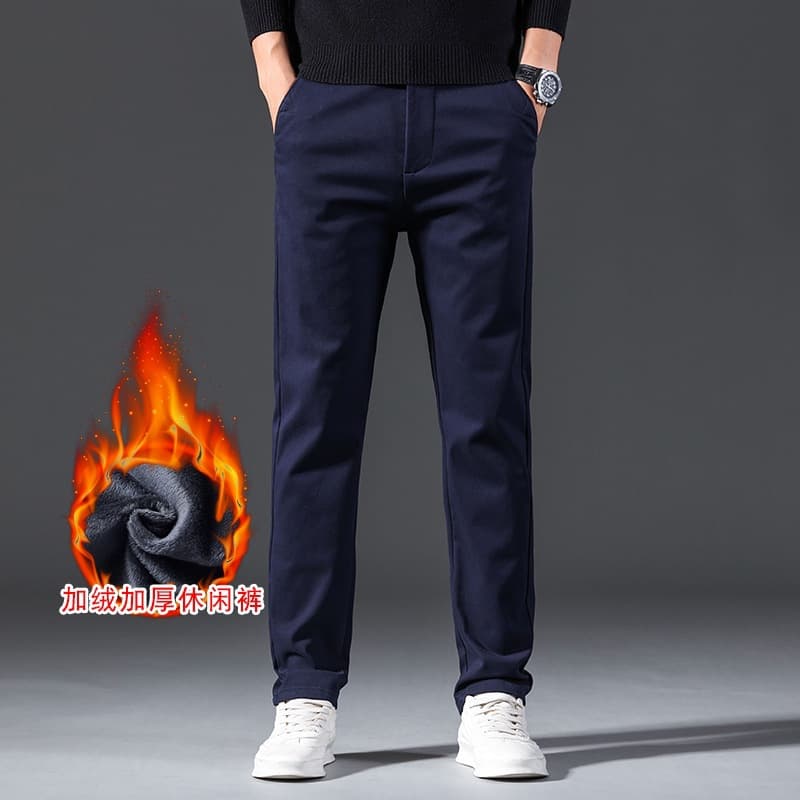 Men's Casual Cotton Straight Leg Pants Autumn Winter Fleece Lined Black Deep Gray Khaki Regular Grey Fashion Urban Youth