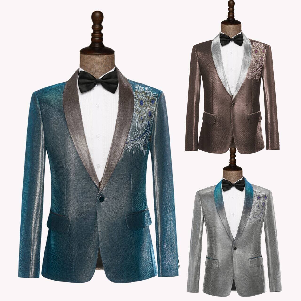 Cross-border Suit Set for Men, Singer Emcee Host Slim Fit Blazer Black Tuxedo