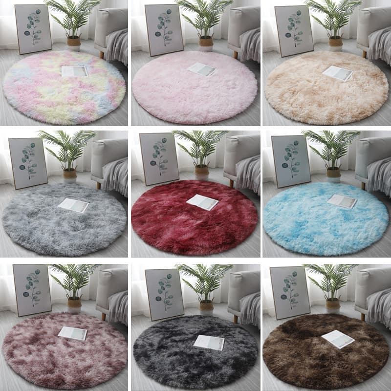 Silk Wool Carpet Tie-Dye Long Wool Thickened Round Carpet Household Coffee Table Mat Round Table Mat Living Room Hanging Basket Plush Carpet