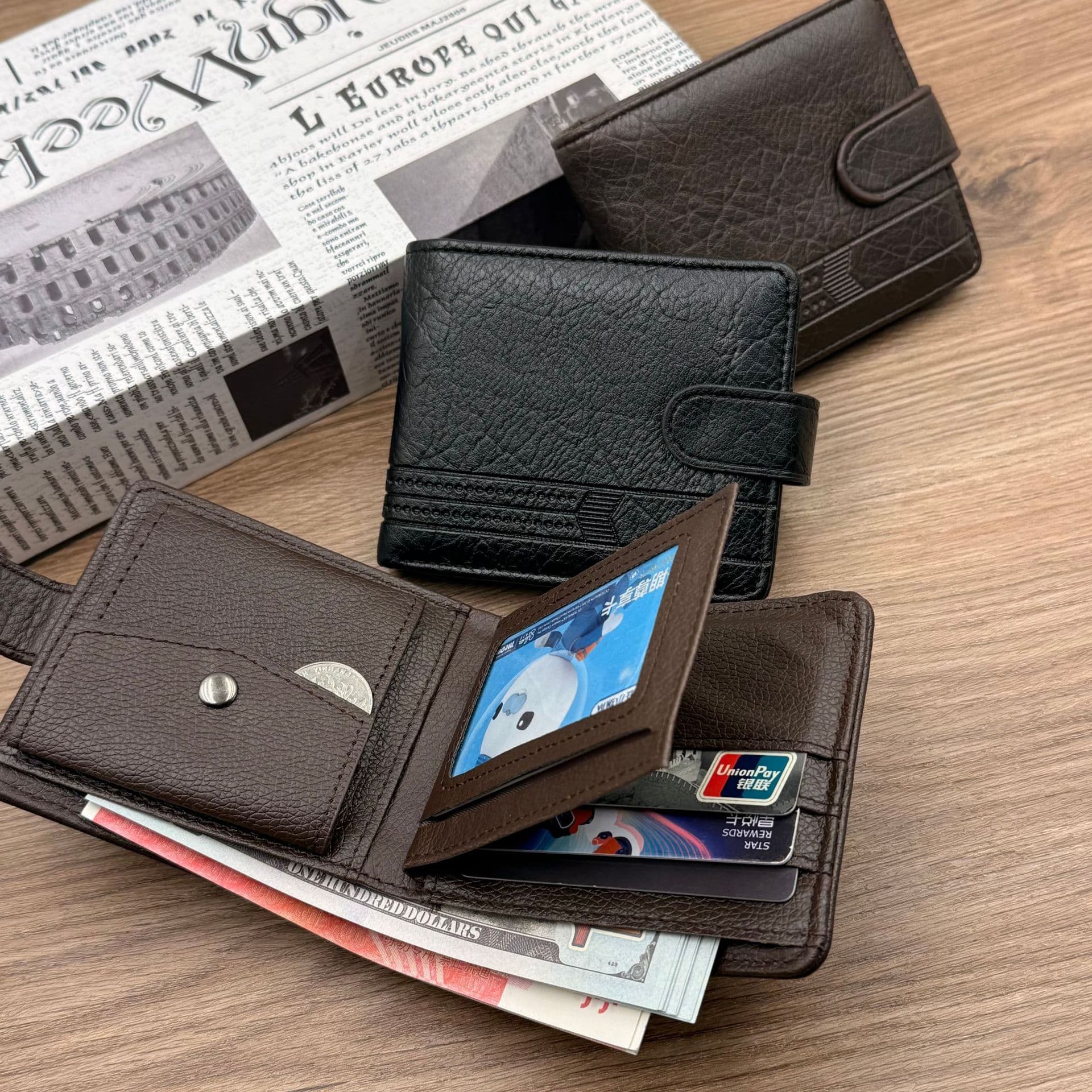 Cross-border Men's Wallet Large Capacity Multi-card Slot Pebble Grain PU Buckle Wallet Southeast Asia Hot Seller Factory Stock