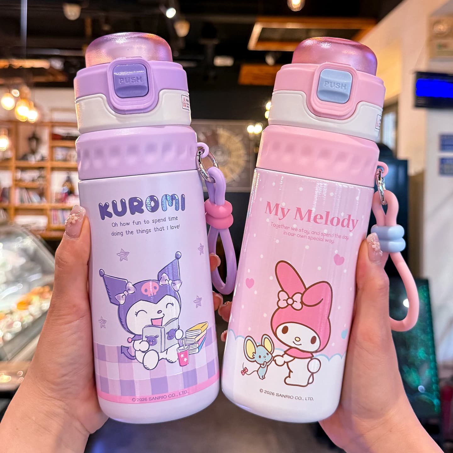 Sanrio Kuromi Sports Spray Water Bottle Kids Insulated Cup High Appearance Female Student Portable Dual-Drink Straw Cup