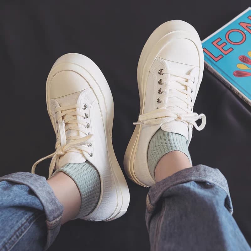 Canvas Shoes for Women White Sneakers 2022 Spring Korean Style Student Versatile Y2K Chunky Shoes Fashionable Casual