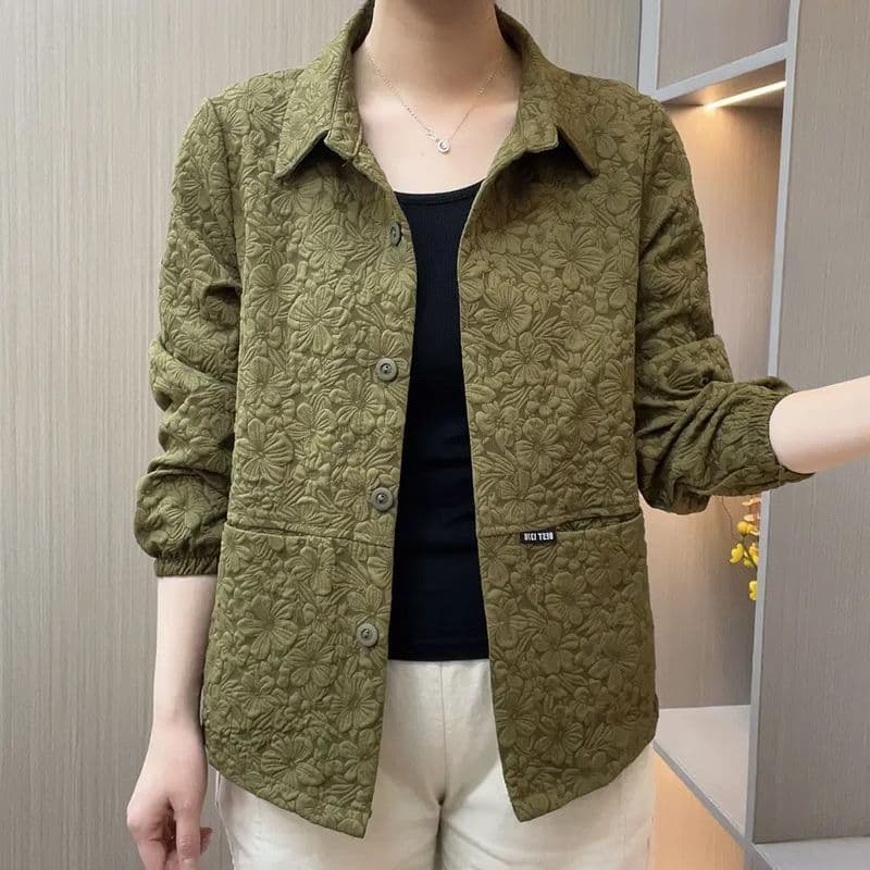 Middle-aged Mother Spring and Autumn Jacket Turn-down Collar Casual Baseball Jacket Elderly Women Stylish Coat