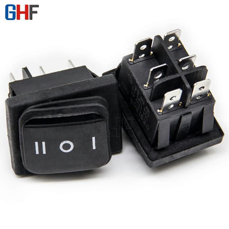 KCD4 6-Pin 3-Position Waterproof Rocker Switch, 16A 30A, 3-Position Toggle Switch, Double Snap-in, Black, No Light