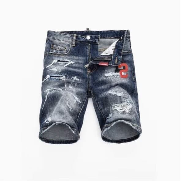 Summer Trendy Distressed 5/4 Length Shorts, Youth Stretch Casual Slim Fit Korean Style Straight Leg Jeans for Men Ins