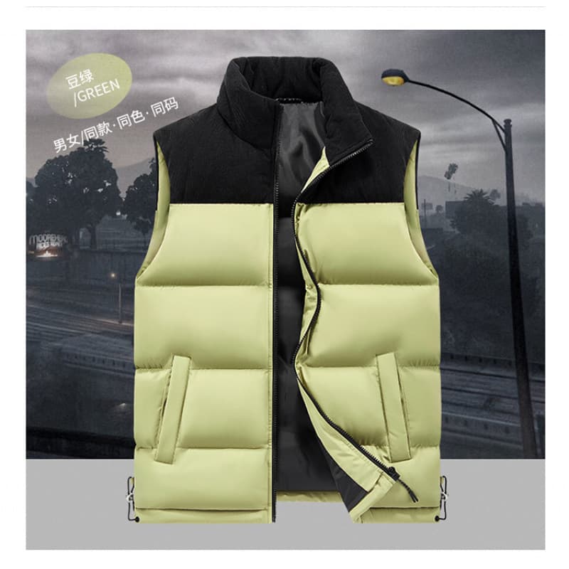 Trendy Brand Stand-up Collar Patchwork Color-block Vest Jacket, Youth Simple Fashion Corduroy Waistcoat Warm Cotton Vest