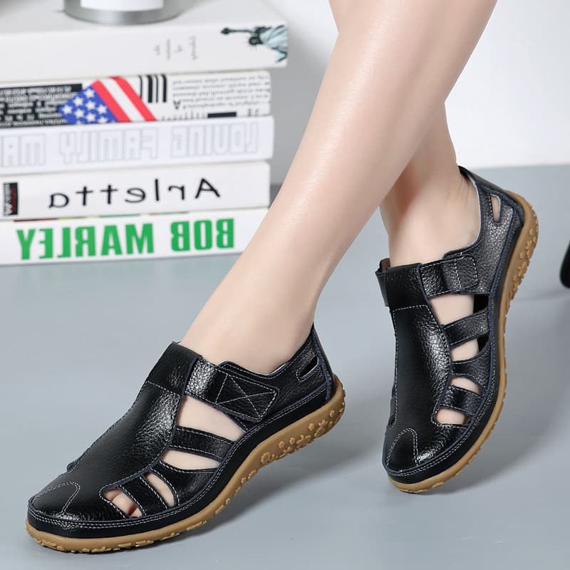 Summer Handmade Retro Sandals Soft Sole Mother Shoes Cowhide Velcro Casual Women's Shoes Drop Shipping