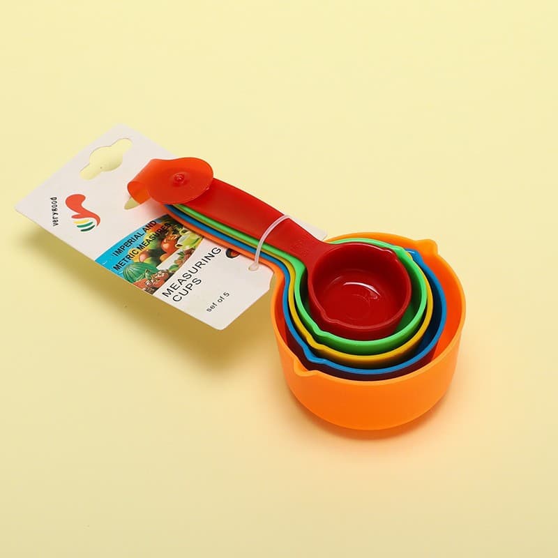 Baking Tool Set 5-Piece Colorful Plastic Measuring Spoons and Cups with Scale Oil Control Spoon for Flour and Seasoning
