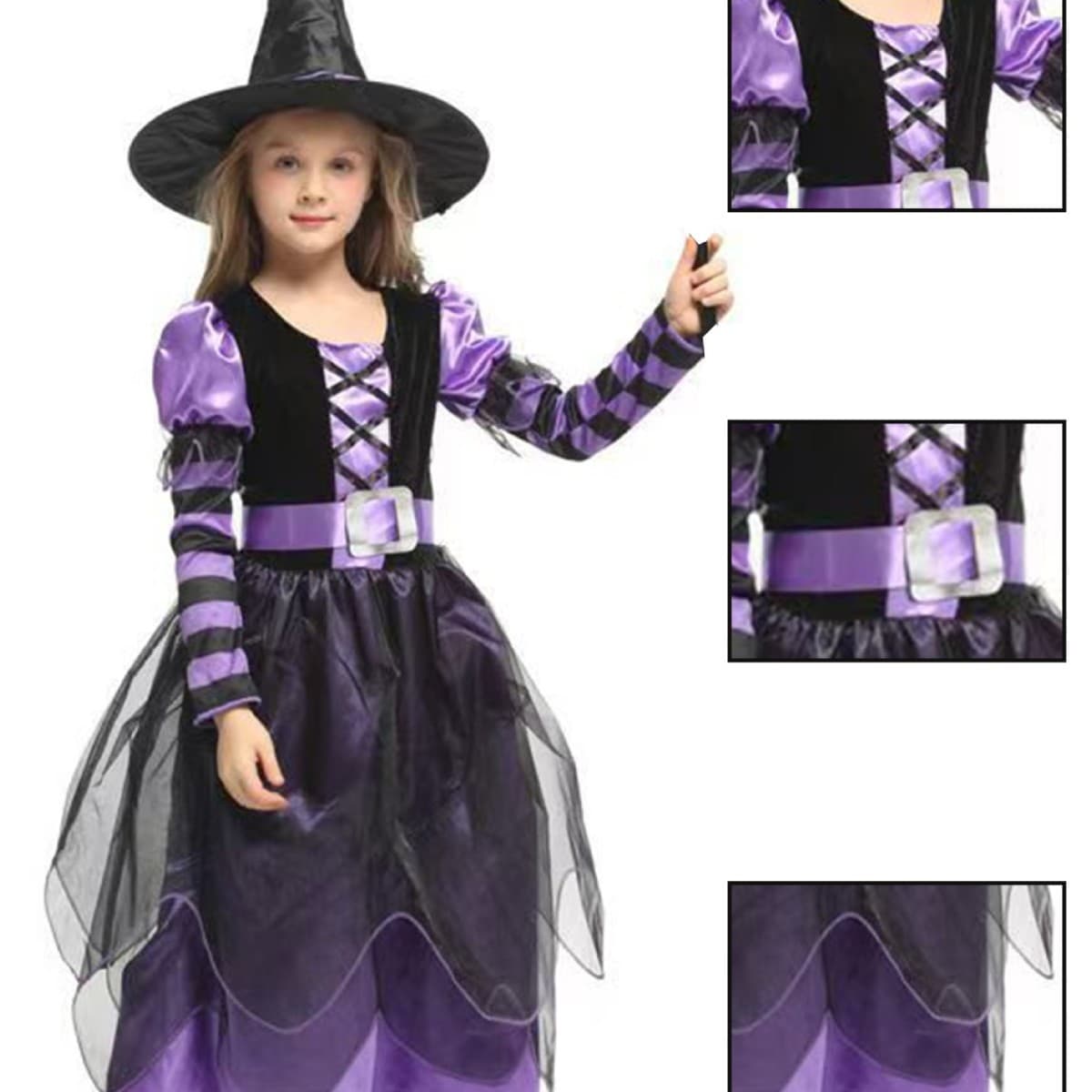 Halloween Children's Costume Witch Masquerade Party Dress Cosplay Girl Orange Black Little Witch Long Skirt