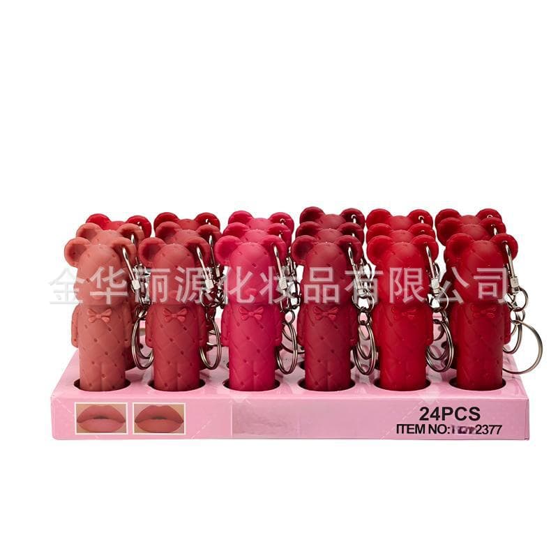 GS Bear Pendant Bill Bear Lipstick Balm Lip Gloss - Pigmented Nourishing Mirror Finish Non-Stick Cup Non-Fading Lipstick