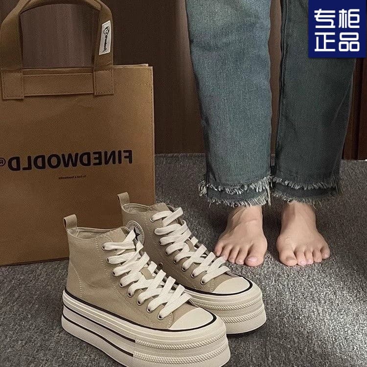 Trending High-Top Platform Canvas Shoes for Women 2025 Summer New Korean Style Versatile Height-Increasing Casual Sneakers