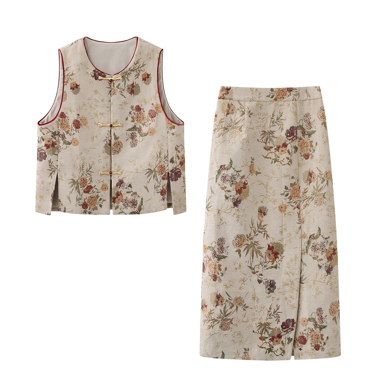 Cabinet 869+! New Chinese-style national trend set! 2026 spring embroidery vest top with slit skirt two-piece set