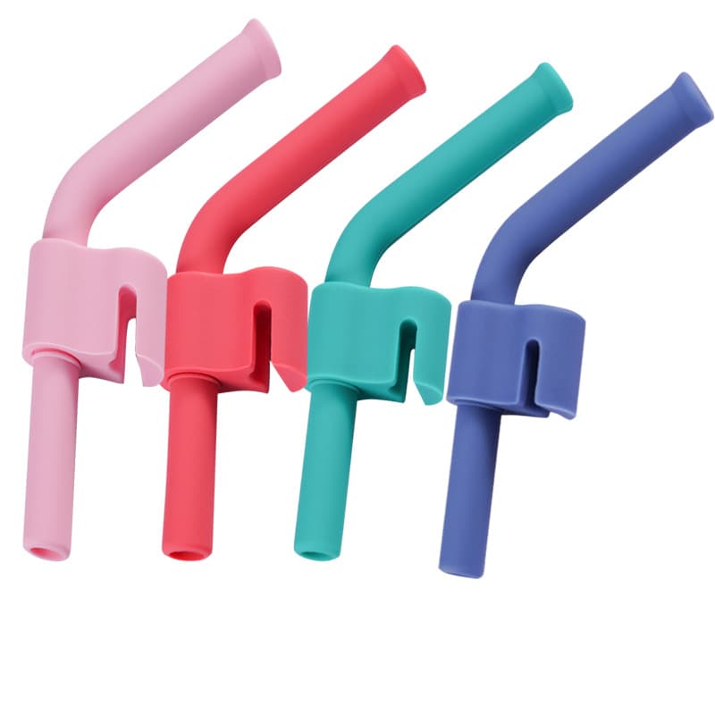 Children's silicone soft straw plate straws with wall-mounted straws with buckles, for drinking soup and porridge, with bendable straws, available in multiple colors.