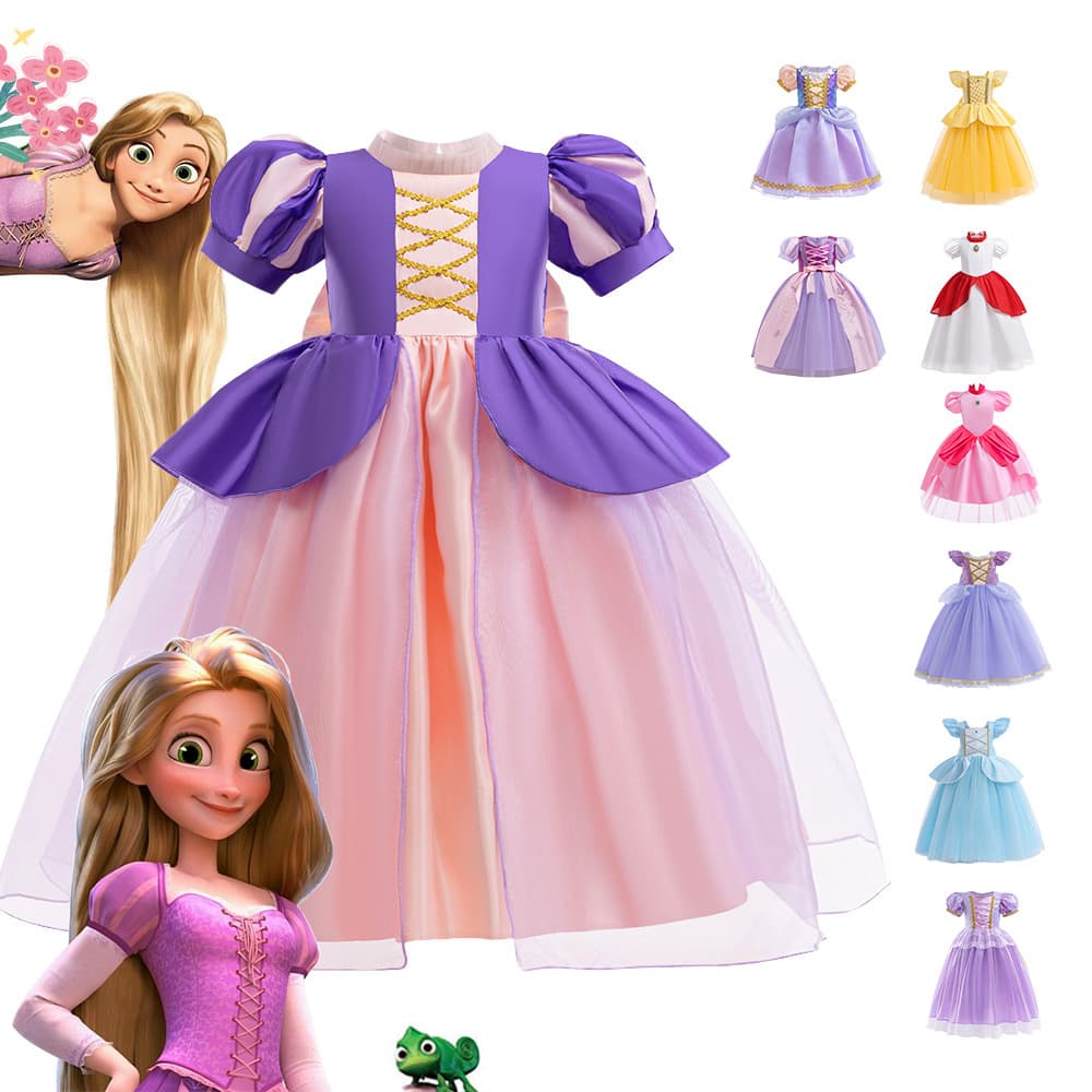 European and American Girls Princess Dress Long Hair Princess Tulle Tutu Dress Children's Gown Cosplay Performance Costume Baby Dress