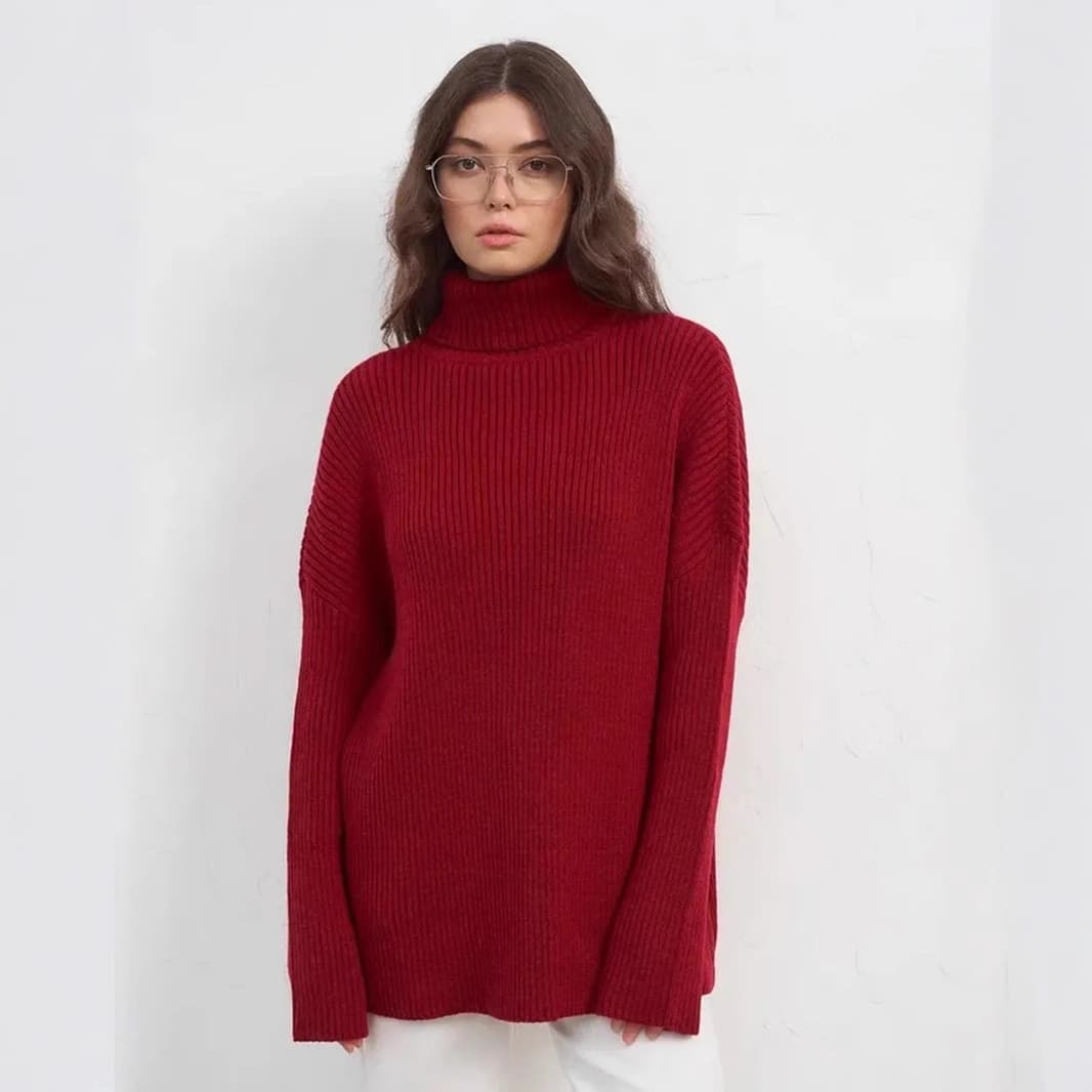Women's Loose Long Knit Sweater for Cross-Border Trade, Fashionable High-Neck Warm Knit Top for Autumn and Winter