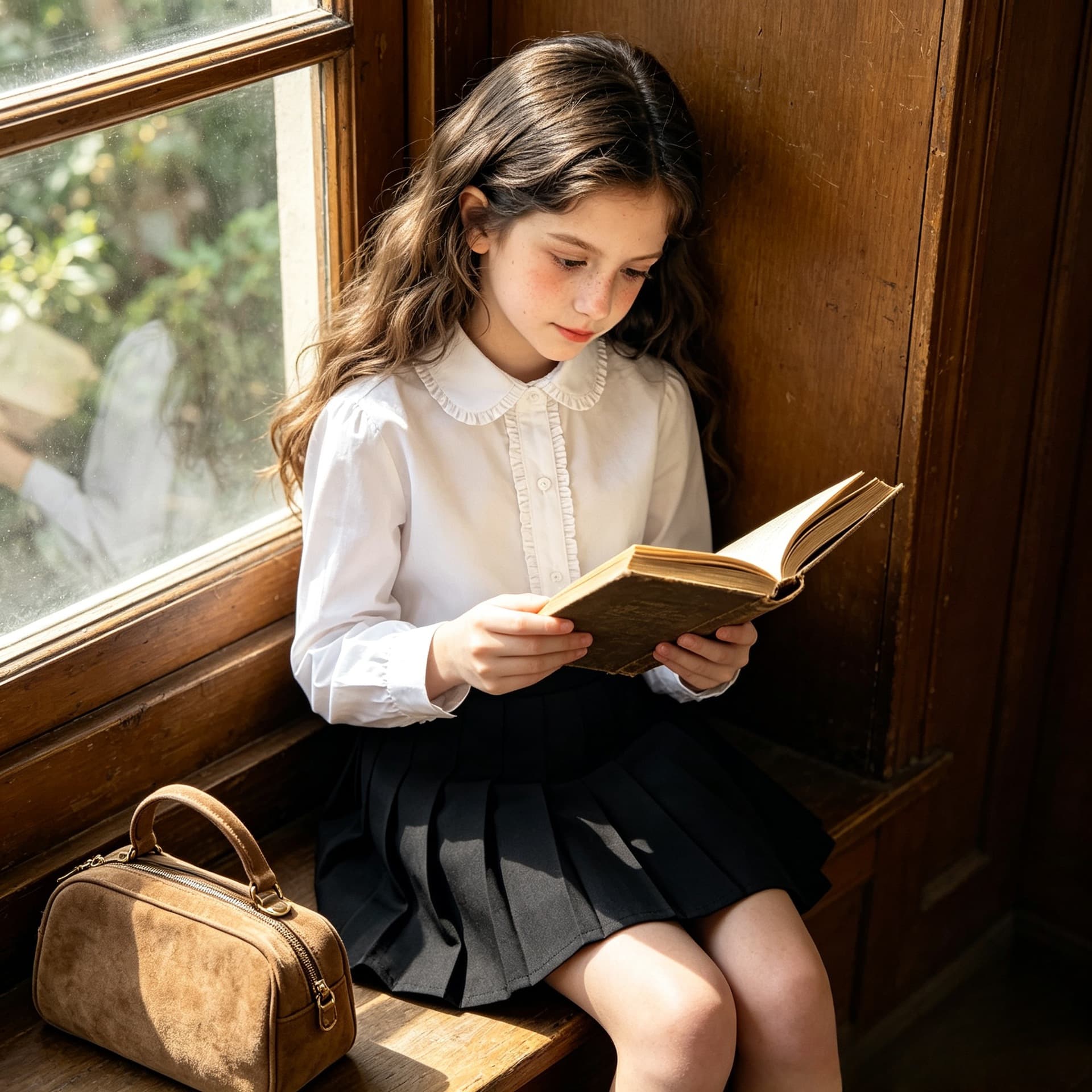 Girls White Lace Shirt Long-Sleeve Spring/Autumn, Middle and Older Kids College Style, Children's Pure Cotton Top Student School Uniform Kids Clothing
