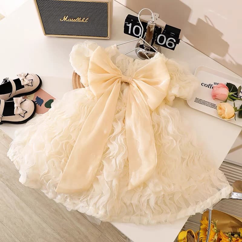 Girls Baby Dress 2026 New Summer Dress Children Little Girls Style Princess Dress Puff Sleeve Mesh Skirt