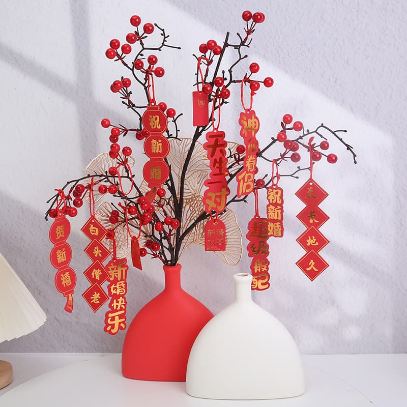 Plastic Flower Vase Wedding Decoration Chinese Style Bedroom Decor Fortune Fruit Bouquet Holder Wedding Celebration Decoration