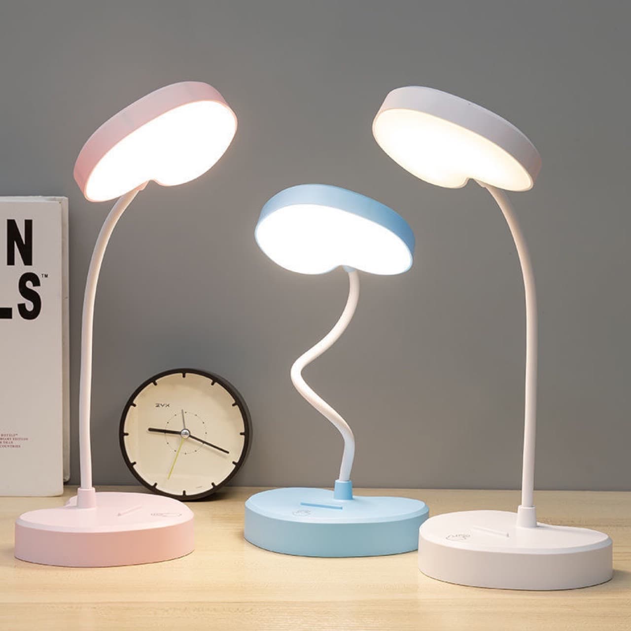 Folding Book Light Charging LED Desk Lamp Heart-Shaped Eye-Care Student Rechargeable and Plug-in Dual Use Three-Touch Dimmable Night Light