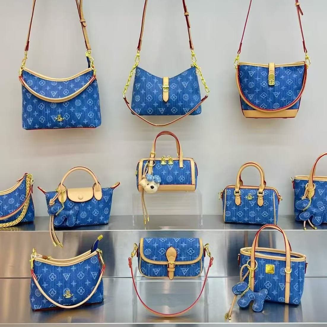 Louis Fanghua 2026 New Fashionable and Exquisite Shoulder Handbag Crossbody Pillow Bag in Blue Denim Color