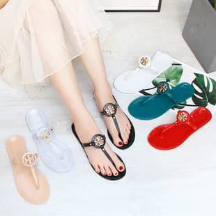 TB Women's Flip Flops Crystal Jelly European and American Style Ladies' Slippers Cross-border New Flat Bottom