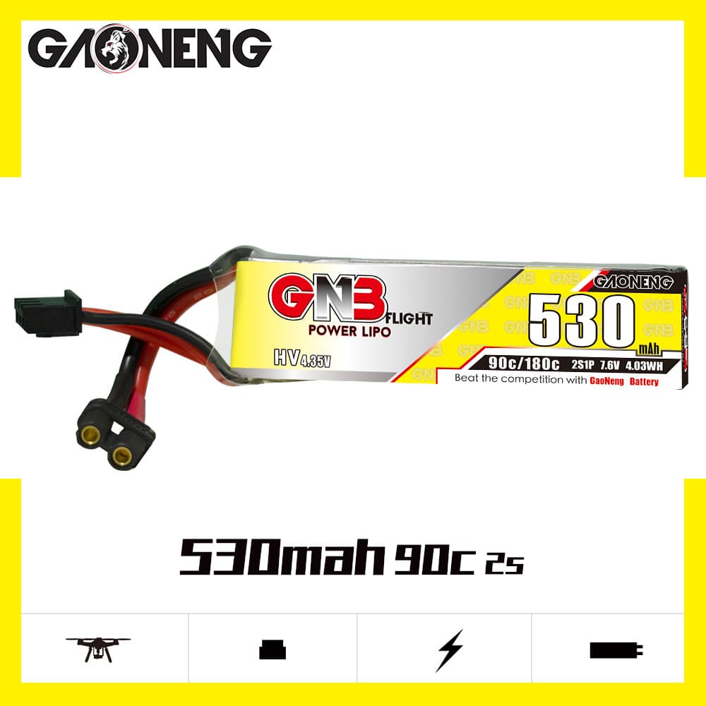 GNB High Energy 530mAh 2S 7.6V 90C HV FPV Racing Drone LiPo Battery
