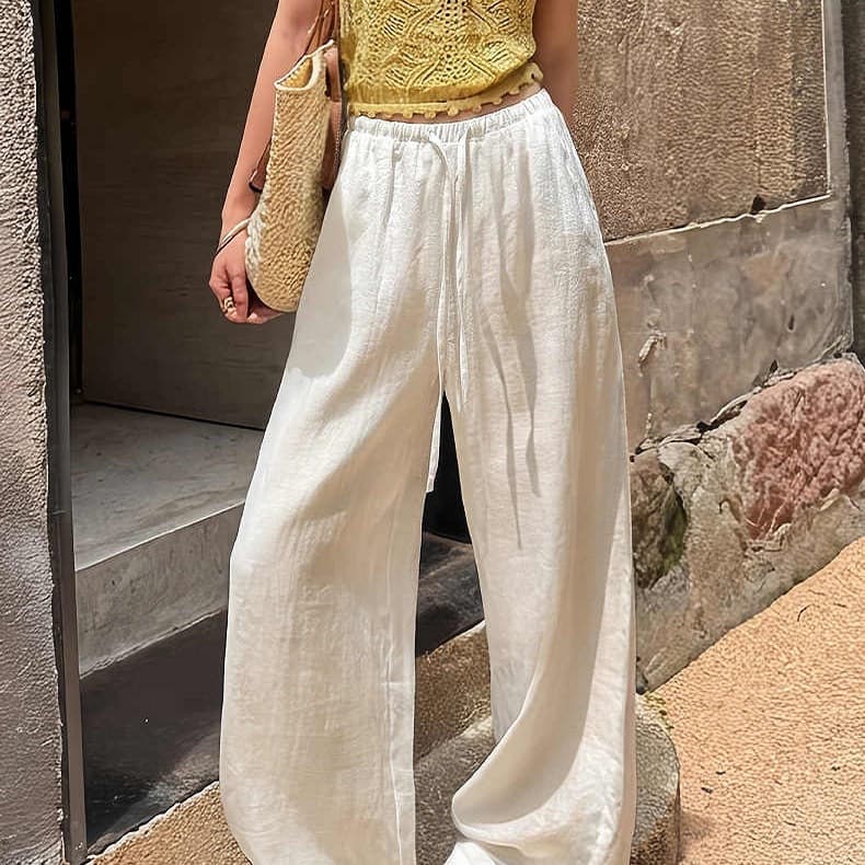 Xpsj Fashion Linen Pants for Women New Summer Relaxed Old Money Style Straight Pants Casual Ice Silk Ramie Cotton Linen Wide-Leg Pants