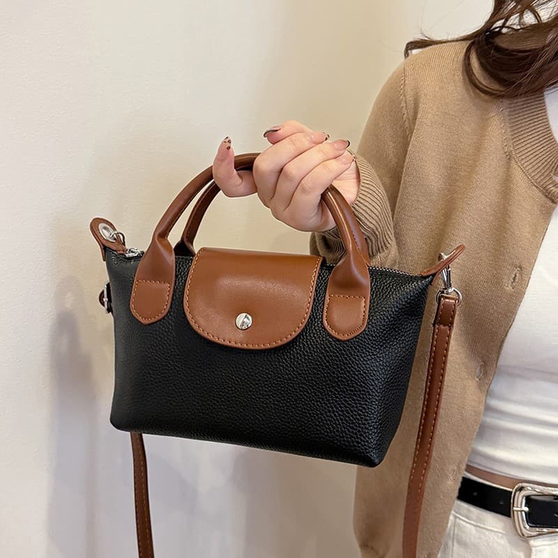 Fashionable Contrast Color Commuter Handbag for Women, New Export Style, Top-Layer Cowhide Shoulder Bag, Large Capacity Lightweight Crossbody Bag