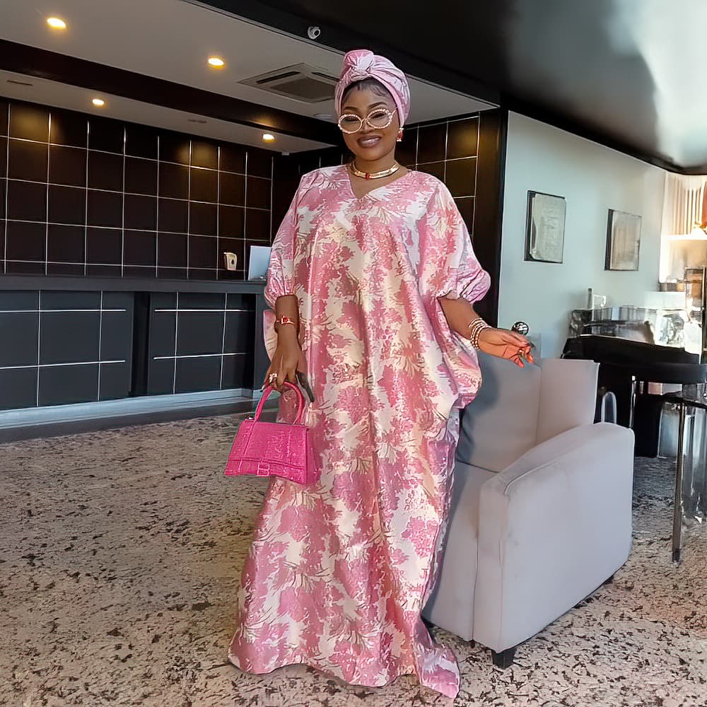 Cross-border African ethnic style loose long dress, African mother BUBU batwing sleeve dress with headscarf