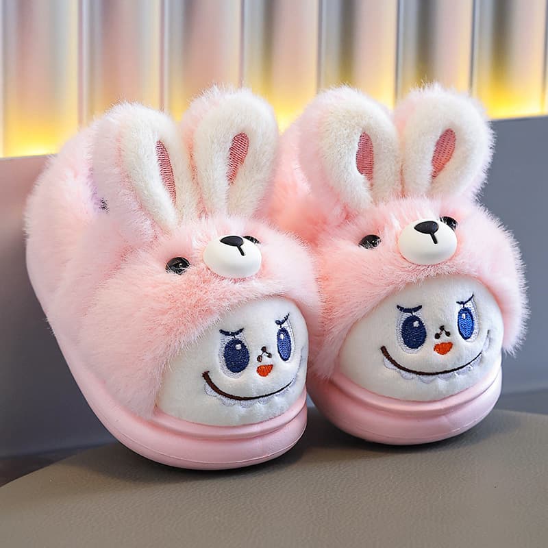 Children's Closed-Back Cotton Shoes Winter Cute Cartoon Boys and Girls Indoor Parent-Child Shoes Warm Thick-Soled Anti-Slip Toddler Plush Slippers