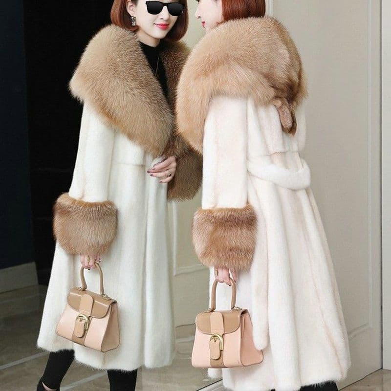 2026 Winter New Faux Fox Fur Collar Faux Mink Coat Long Fur Integrated Faux Fur Outerwear for Women