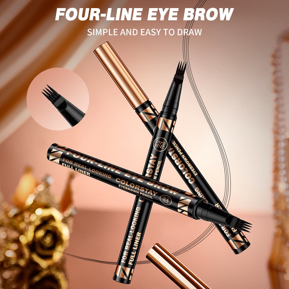 TVLV Cross-Border Hot Selling Four-Line Eyebrow Pencil, Must-Have for Lazy People, Waterproof, Sweat-Proof, Long-Lasting, High Pigment, No Smudge, Makeup Wholesale