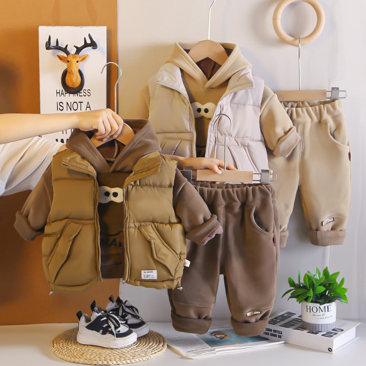 Boys' Set Fall/Winter 2026 New Style, Stylish Kids' Thickened Warm Vest 3-Piece Set, Baby Toddler Clothing