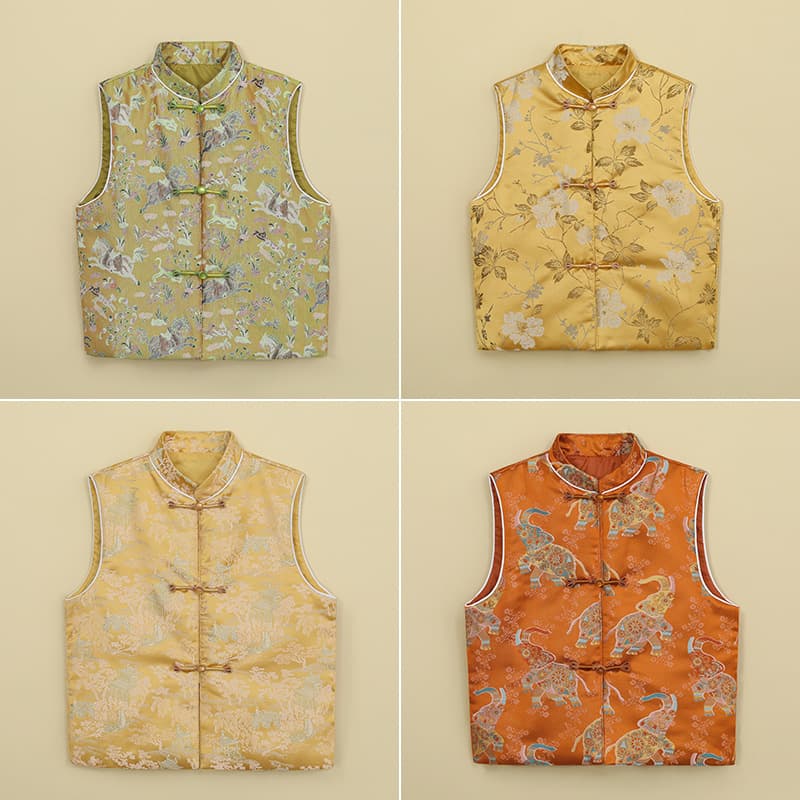 Children's Vest New Chinese Style Jacquard Waistcoat Guofeng Sleeveless Jacket Tang Suit Baby New Year Outfit Boys First Birthday Flower Boy Formal Wear
