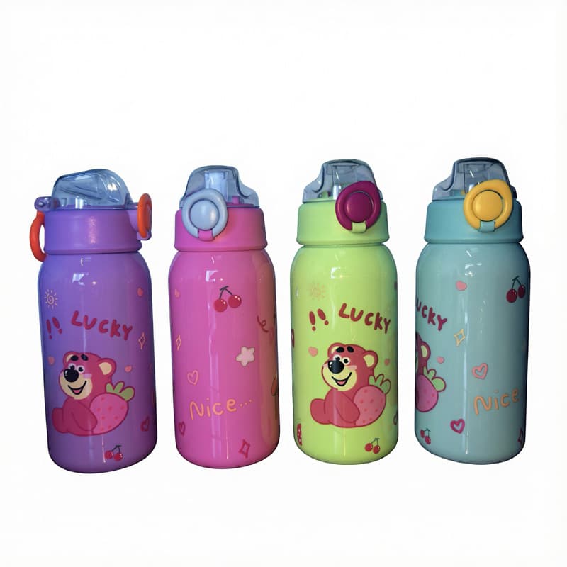 Amazon Best-Selling Cute Cartoon Straw Cup, Portable Outdoor Double-Wall Plastic Water Bottle with Handle