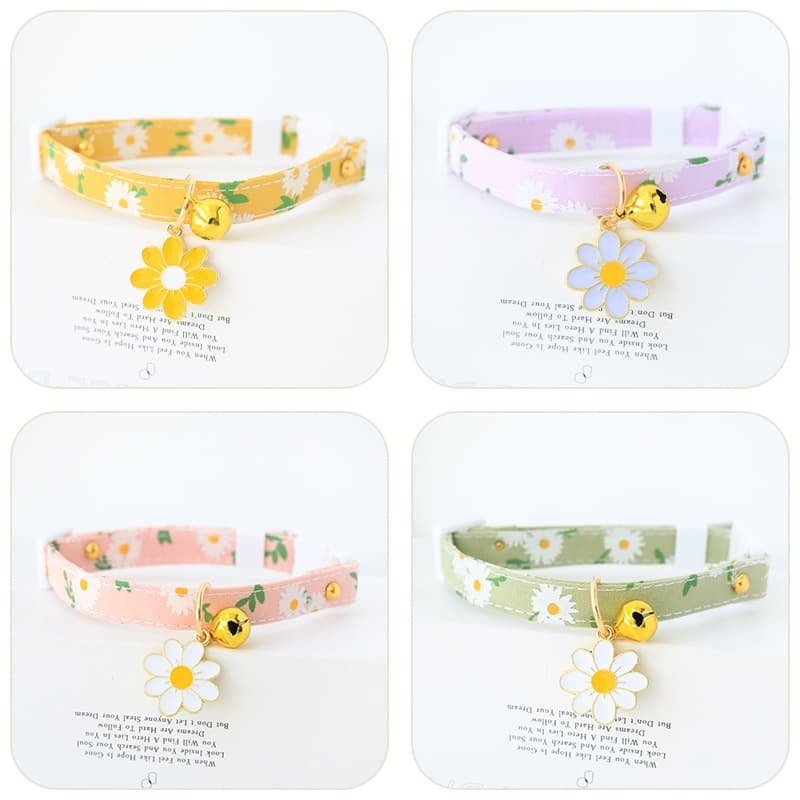 Special offer cross-border Amazon pet collar for kittens and dogs with bells, safety buckle necklace, cute accessories with fresh flowers