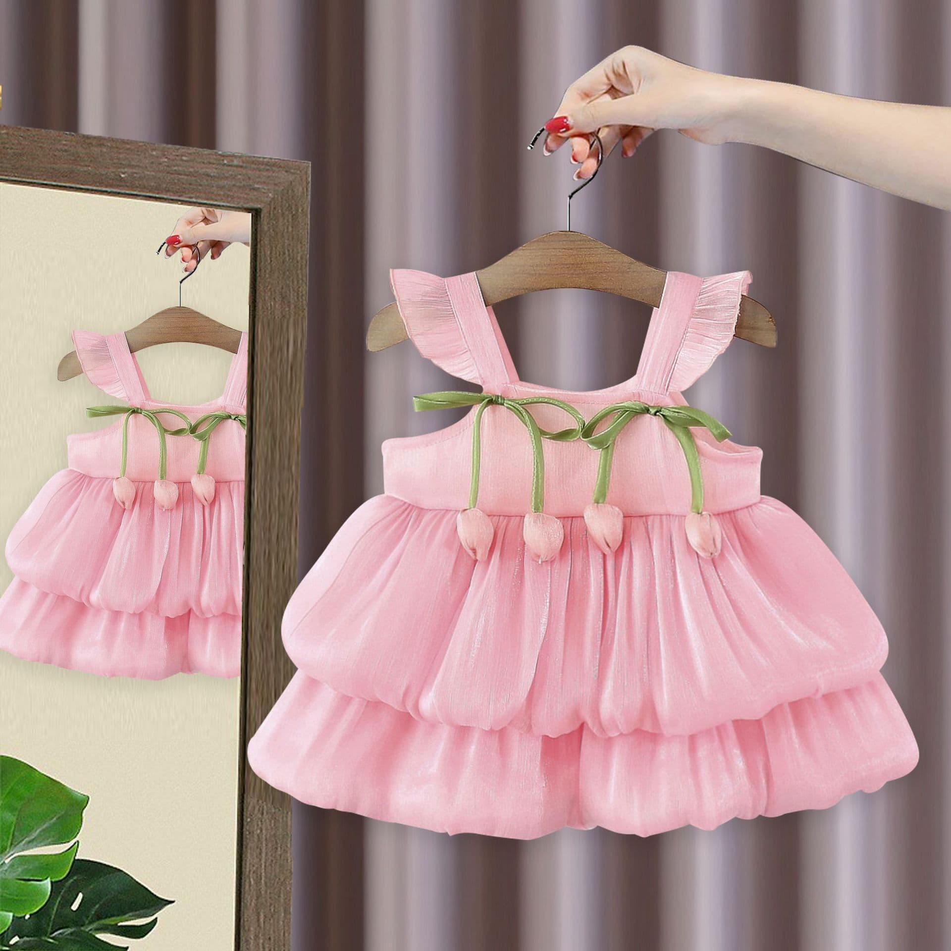 Girls' Ins-Style Summer Dress New Korean Version Children's Sweet Princess Dress Strapless Dress 5077