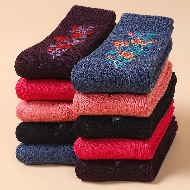 Loose-fitting, warm wool socks for the elderly and women, mid-calf length, fleece-lined, thickened, long length, winter warmth, terry cloth.