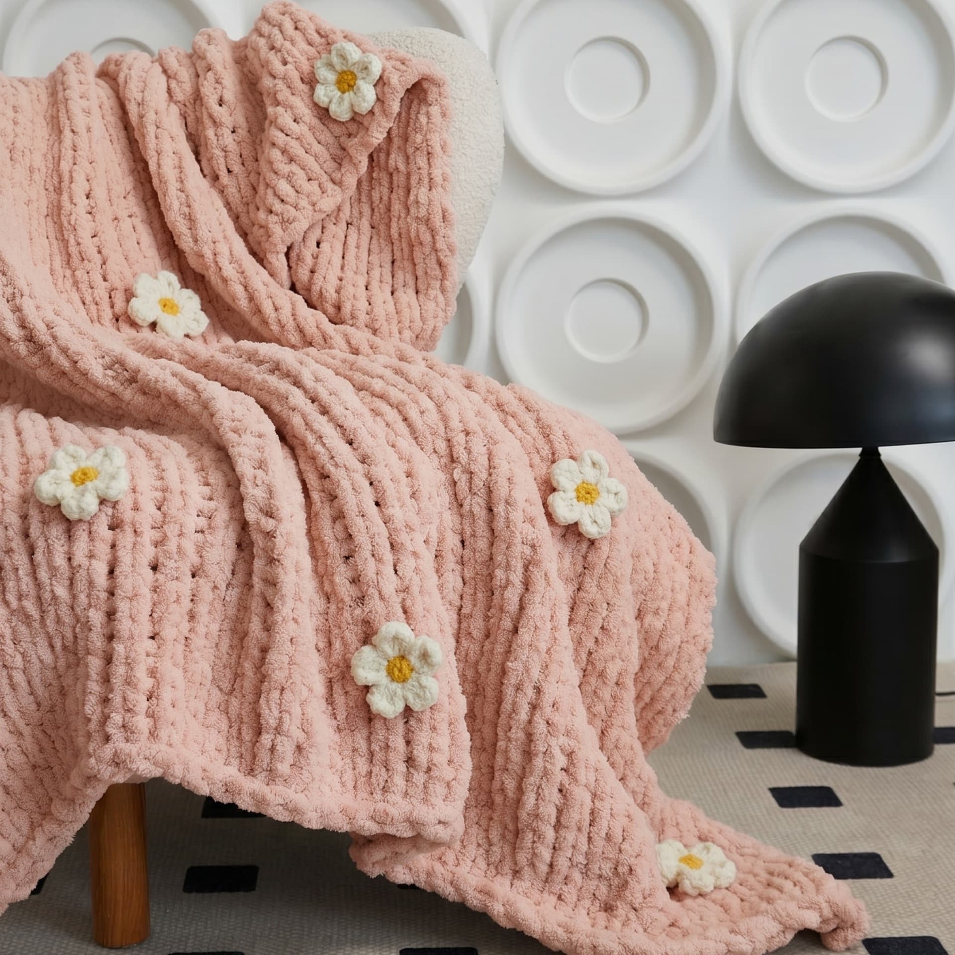 Daisy Handmade Knitted Yarn Blanket Hand Knitted Blanket Throw Blanket Sofa Cover Blanket Home Blanket Bed End Blanket
