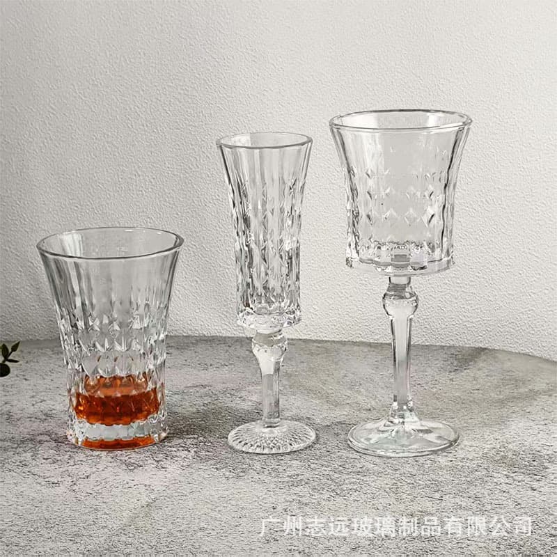 French Transparent Champagne Glass, Whiskey Glass, Wine Glass, Cocktail Glass, Diamond Pattern Wine Glass